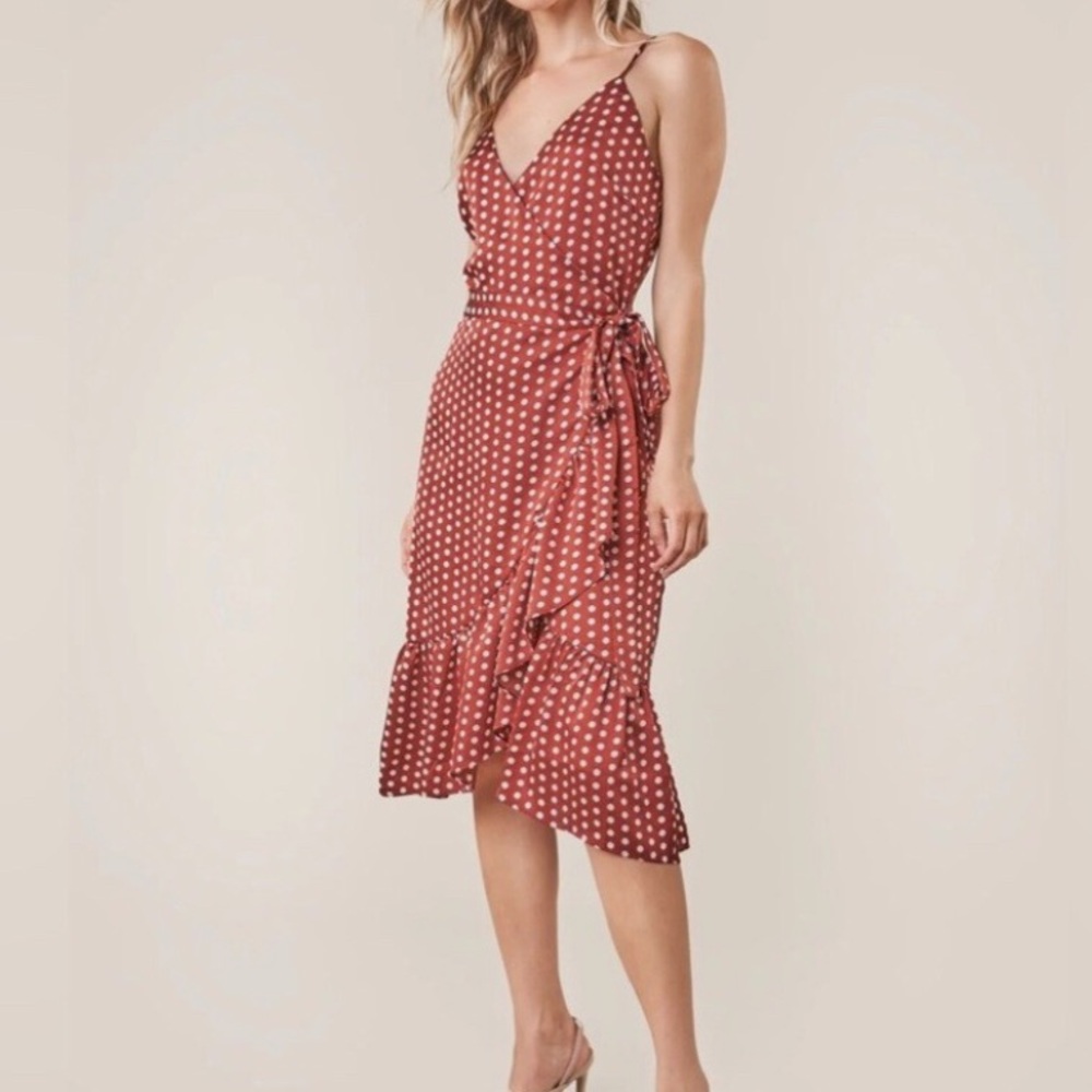 Sugarlips Red and White Ruffled Wrap Midi Dress